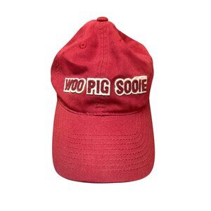 Woo Pig Sooie Red Baseball Cap With Razorback Logo Adjustable Strap Tailgate Gea